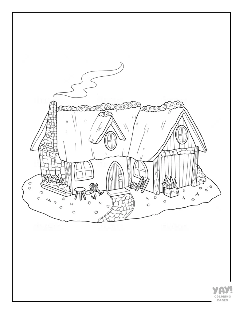 Cozy cottage in the woods coloring page