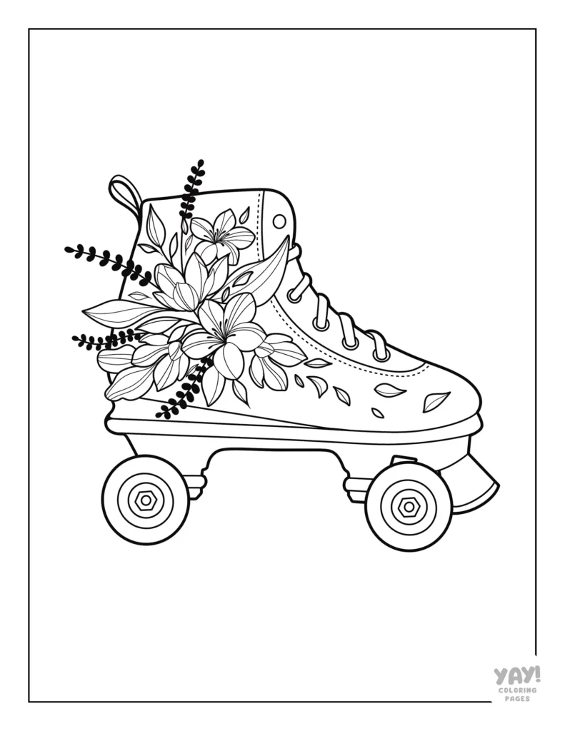 Roller skate with flowers coloring page