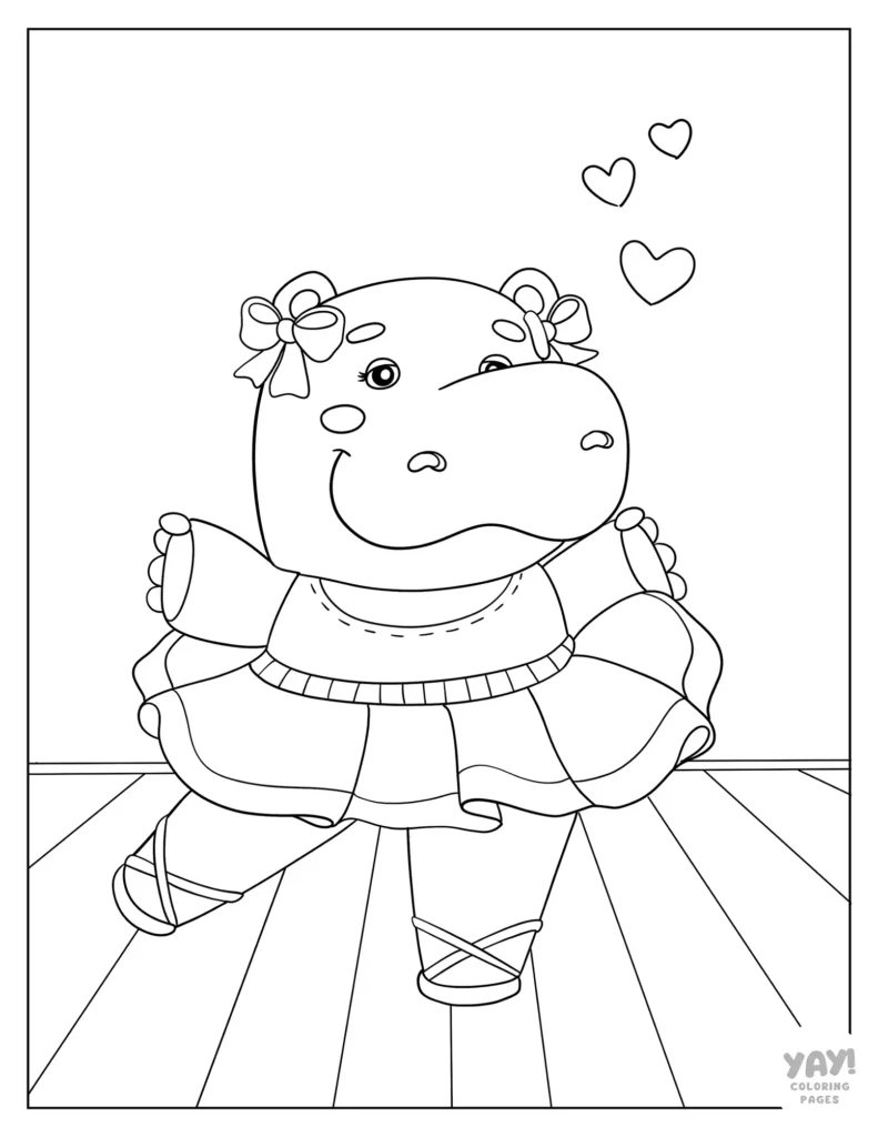 Hippo ballerina coloring page