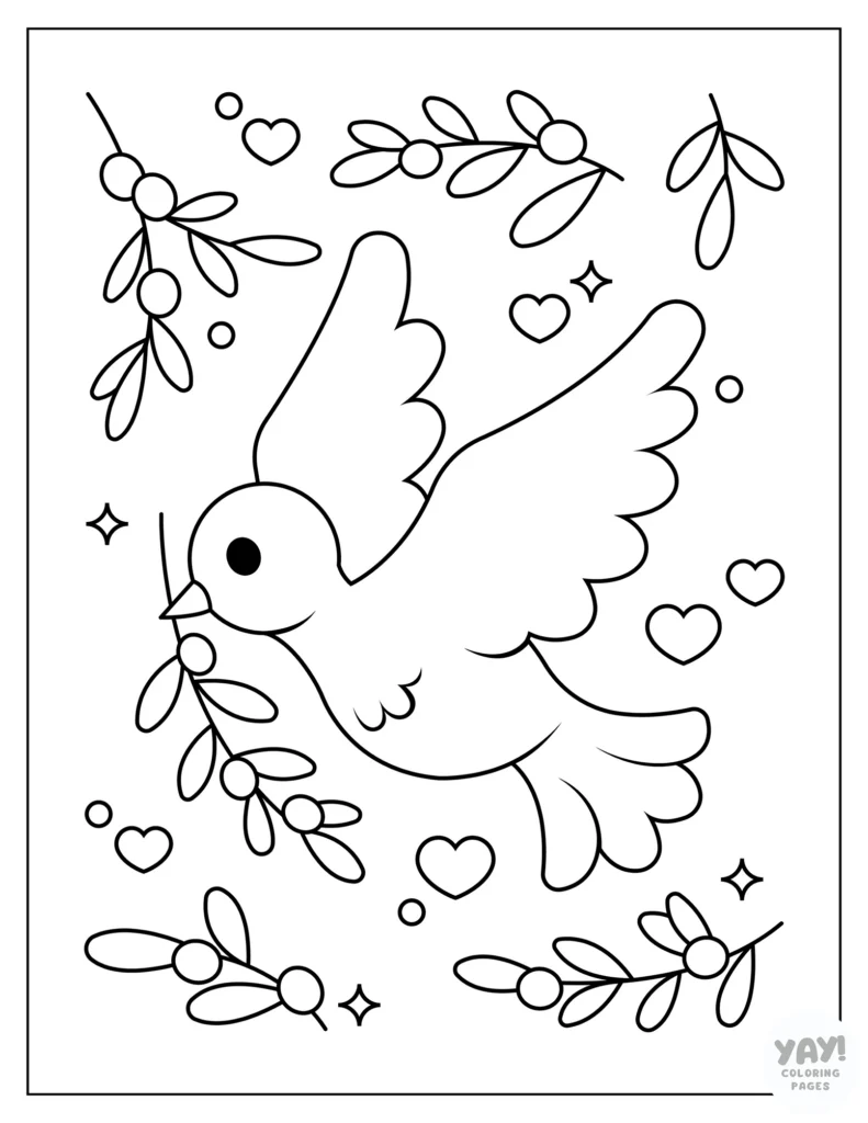 Dove with olive branch coloring page