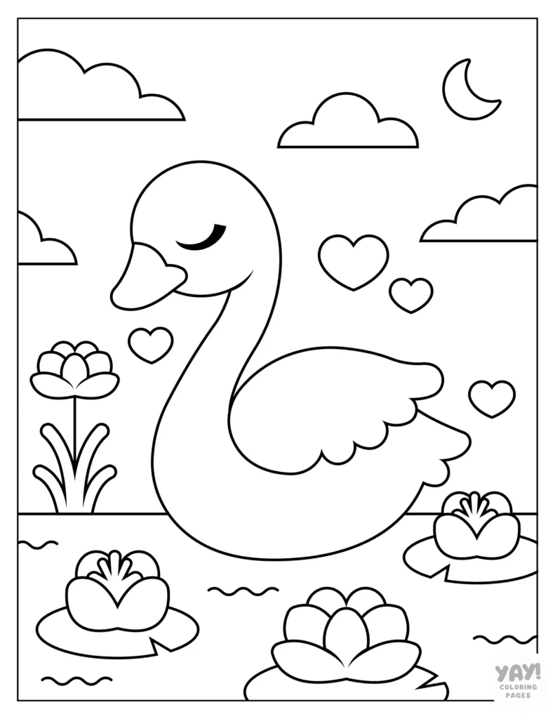 Swan in pond coloring page