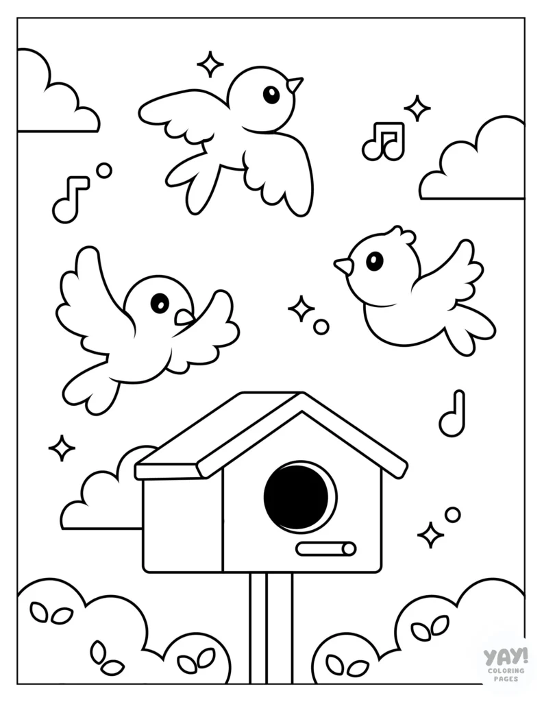 Trio of song birds coloring page