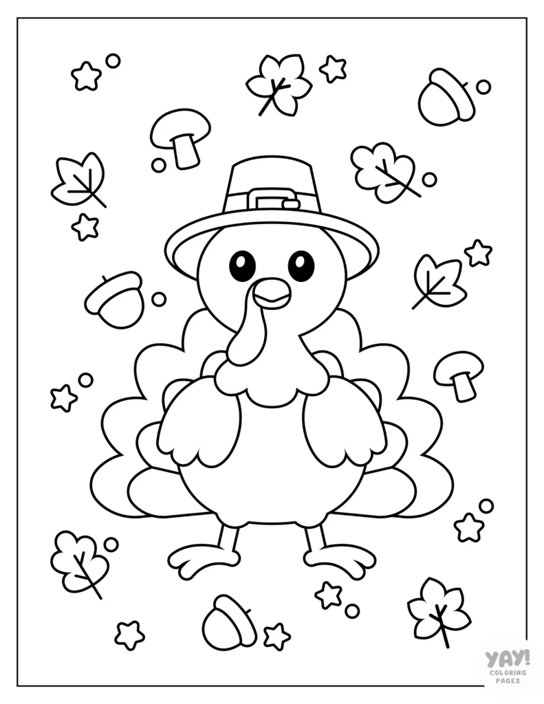 Turkey in pilgrim hat coloring page