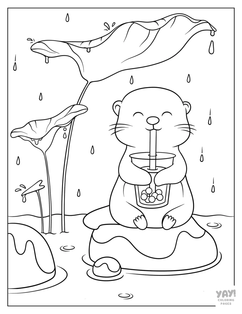 Otter sipping bubble tea coloring page
