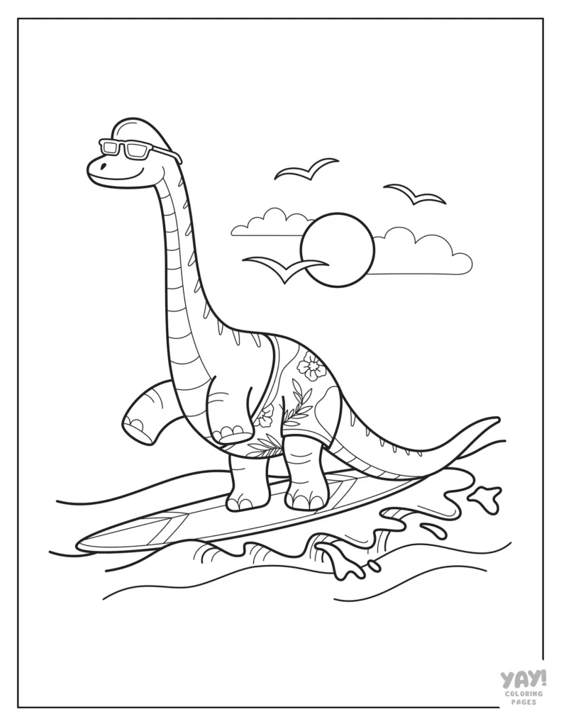 Cool surfer brachiosaurus line drawing