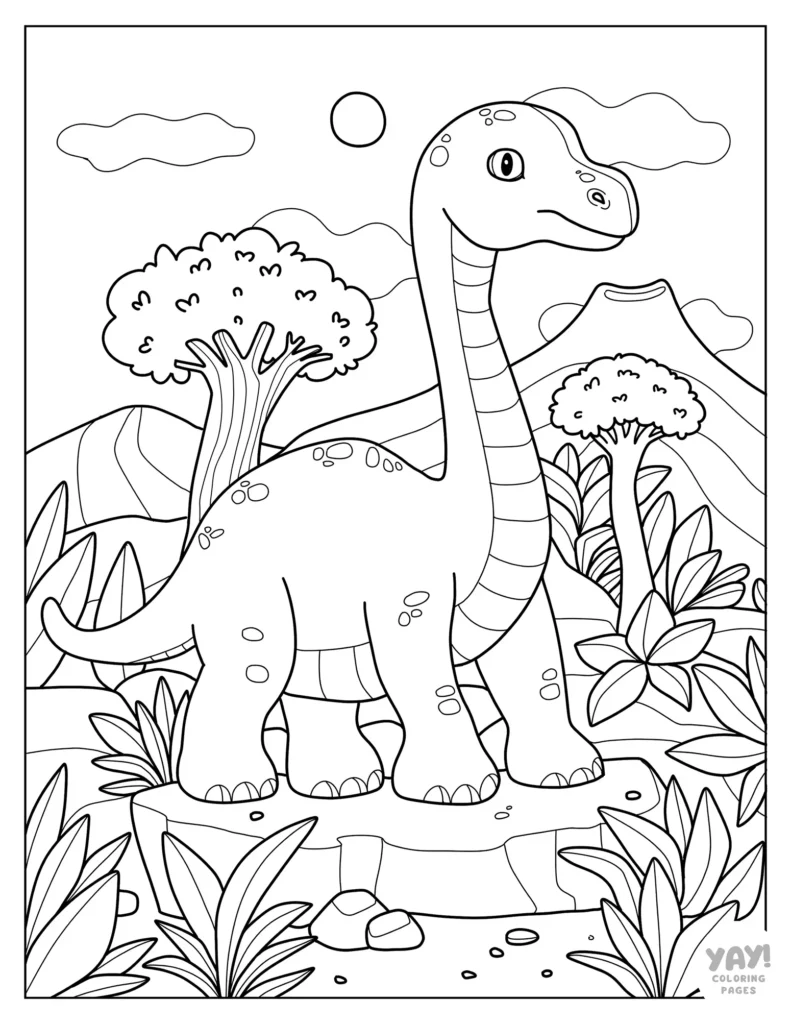 Cute brachiosaurus line drawing for kids to color