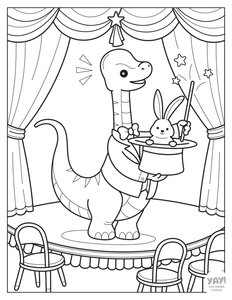 Funny brachiosaurus magician coloring pages for kids