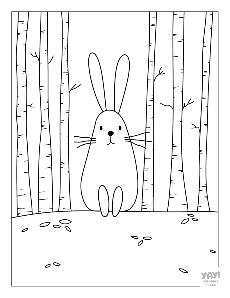 Minimalist bunny in the woods coloring page