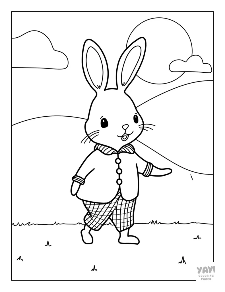 Cute cartoon bunny in the country coloring page