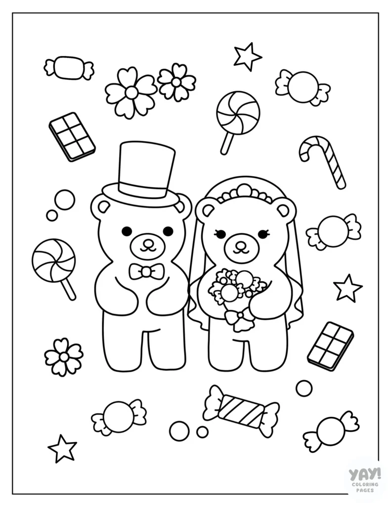 Gummy bear wedding coloring page