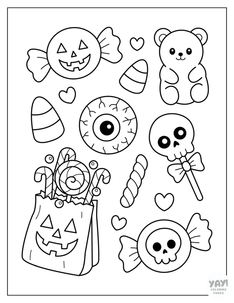Halloween candy coloring page