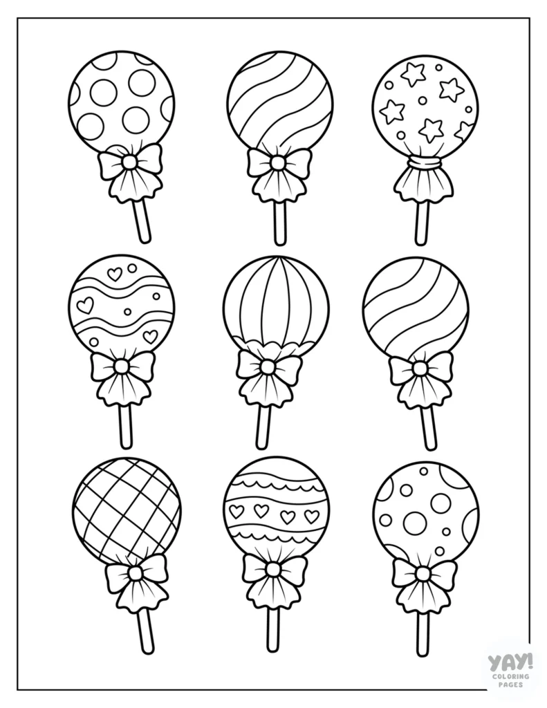 Assorted lollipops coloring page