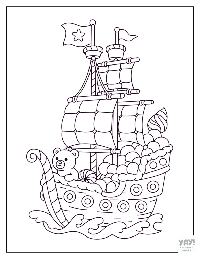 Candy pirate ship coloring page