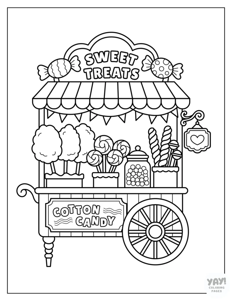 Sweet candy cart coloring page