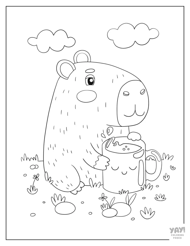 Easy to color capybara coloring page