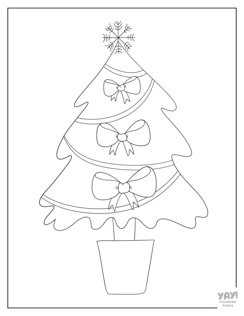 Christmas tree with bows coloring sheet for kids and adults