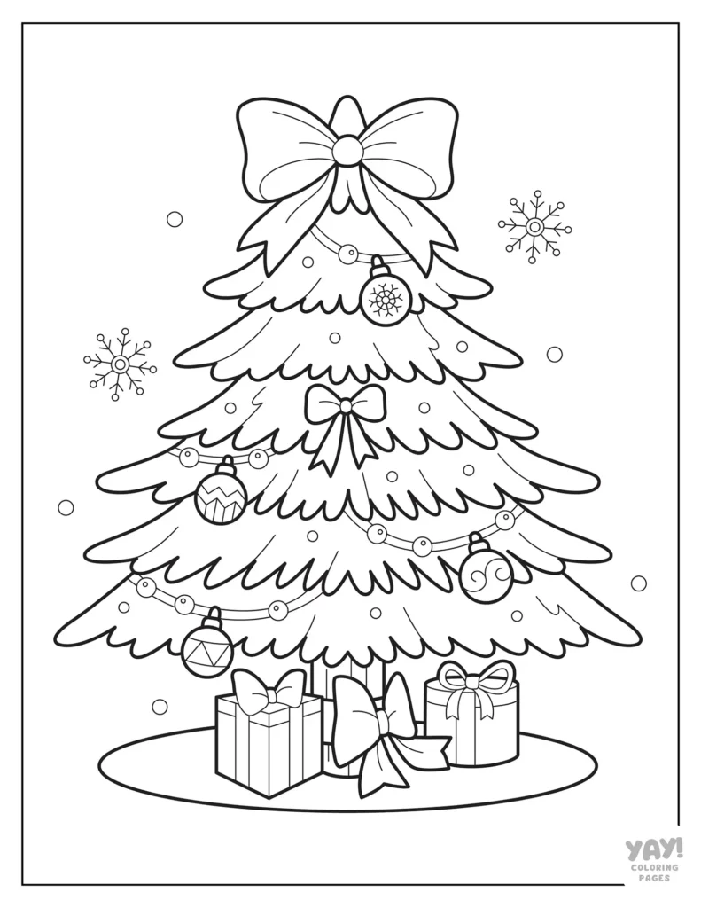Pretty Christmas tree with bows coloring sheet