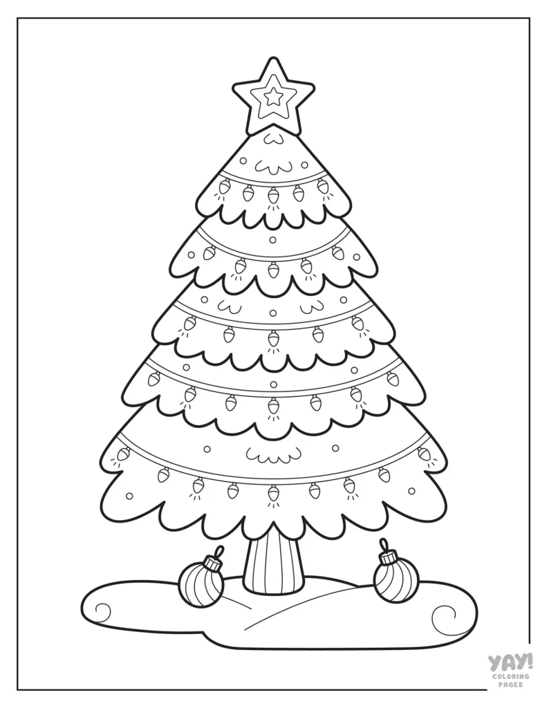 Christmas tree with lights coloring page