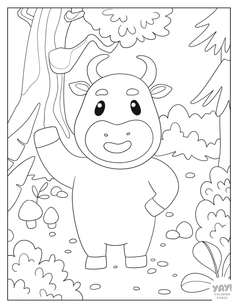 Cartoon bull coloring page for kids