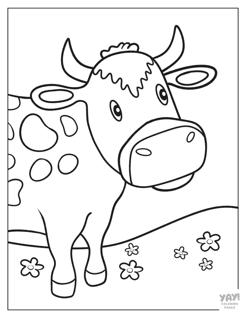 Easy to color cartoon cow coloring sheet for kids
