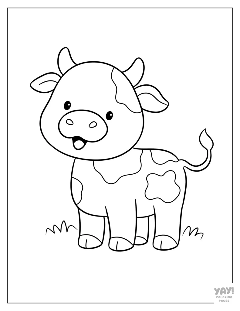 Easy to color cow coloring page for toddlers and preschoolers
