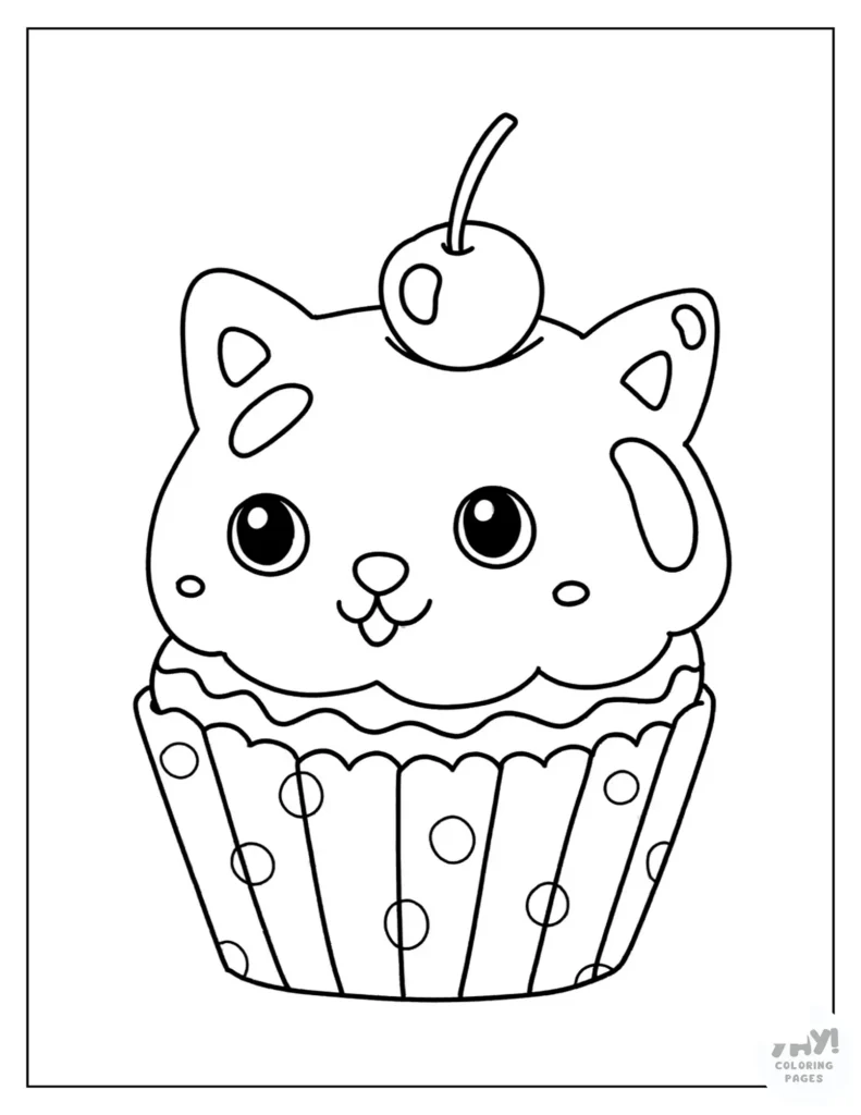 Coloring page of a cat-shaped cupcake