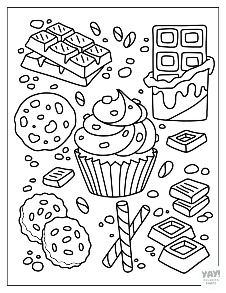 Cookies and cream cupcake coloring page