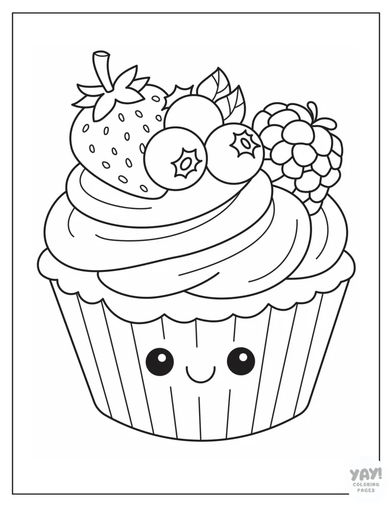 Triple berry cupcake coloring page