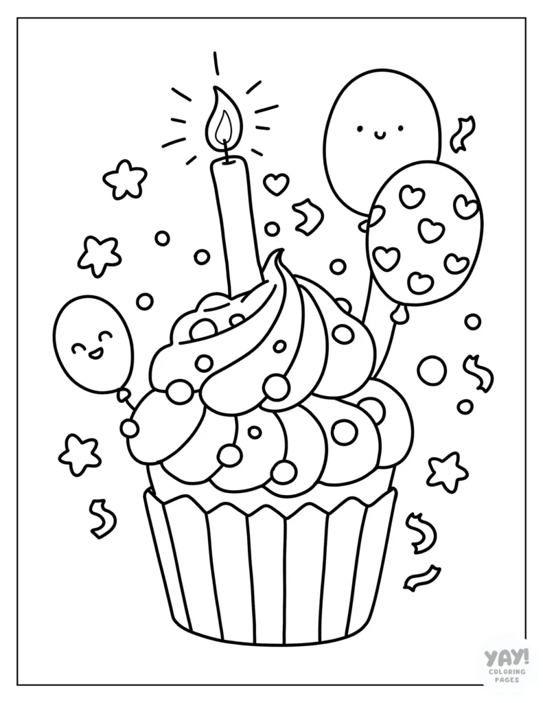 Birthday cupcake coloring page