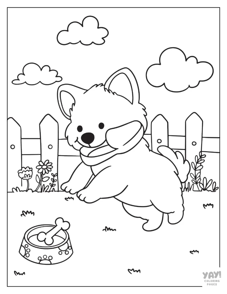 Puppy holding slipper coloring sheet