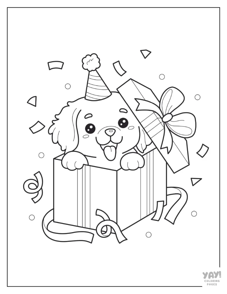 Birthday puppy coloring page