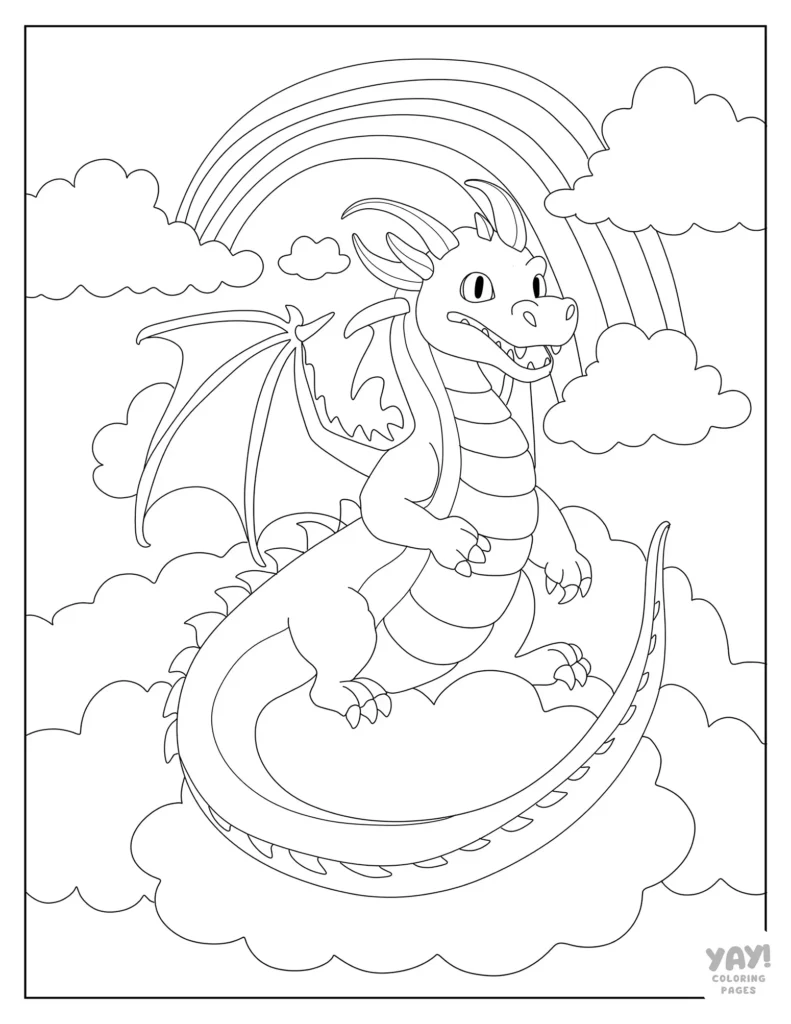 Happy dragon printable for kids to color