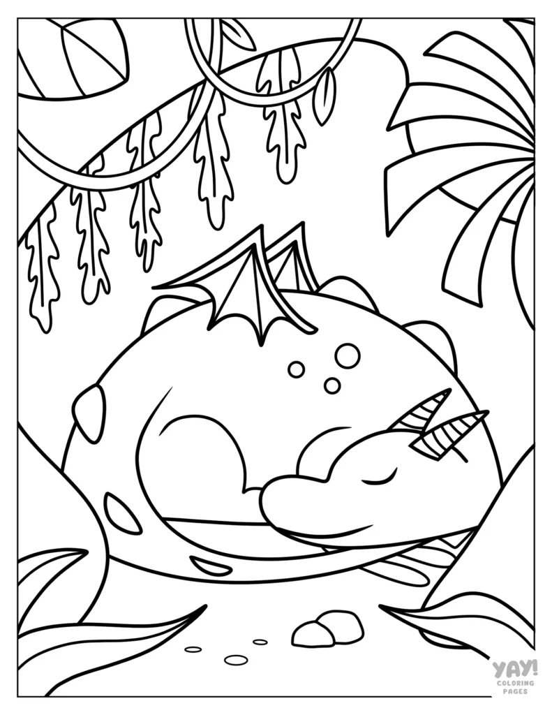 Sleeping dragon coloring sheet