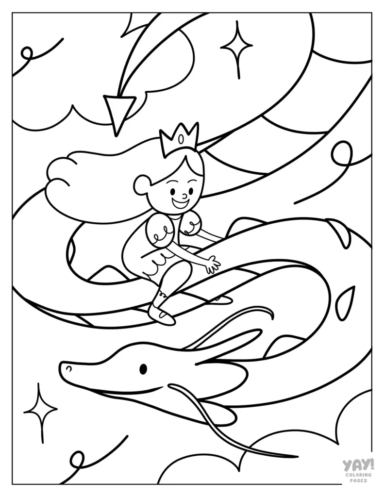 Princess and dragon coloring page
