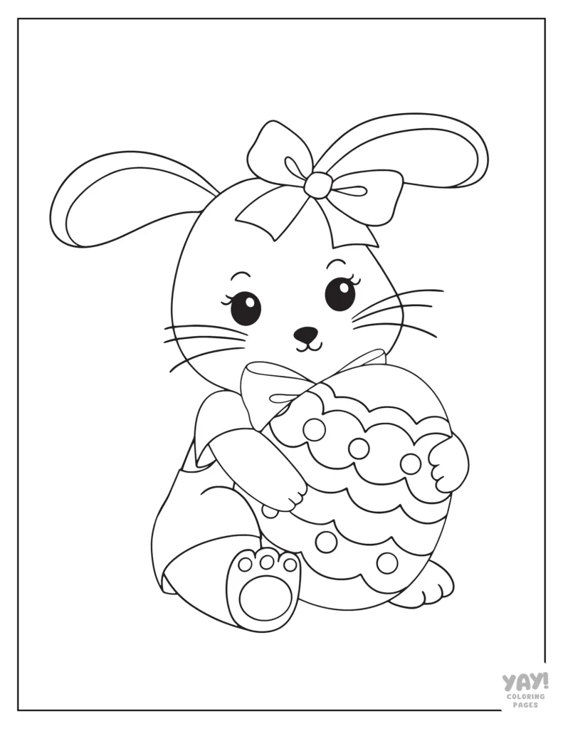 Easter bunny holding giant egg coloring page
