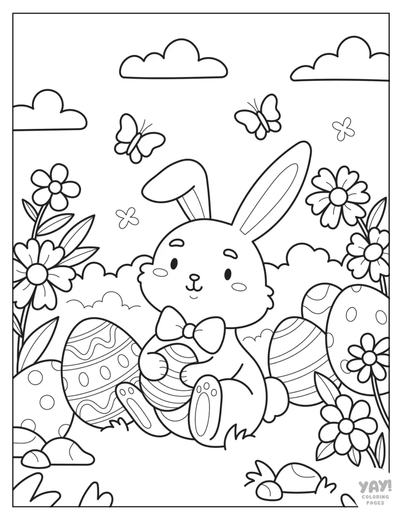 Easter bunny hiding eggs