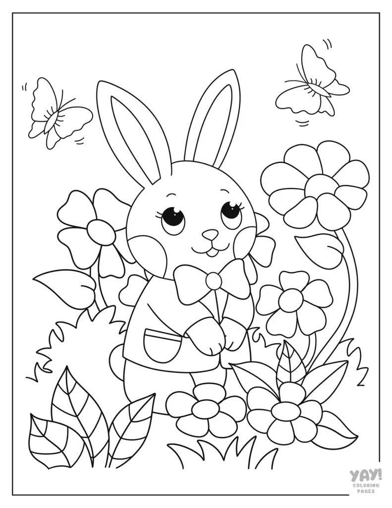 Bunny in garden coloring page