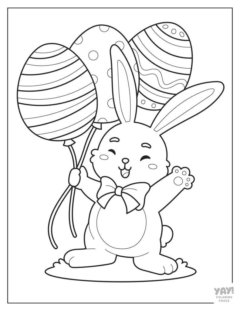 Bunny holding Easter egg balloons
