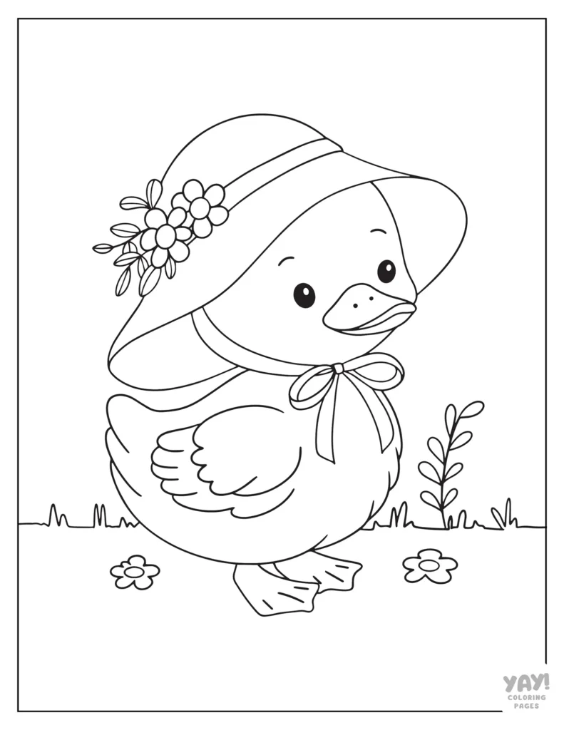 Baby duck with Easter hat coloring page