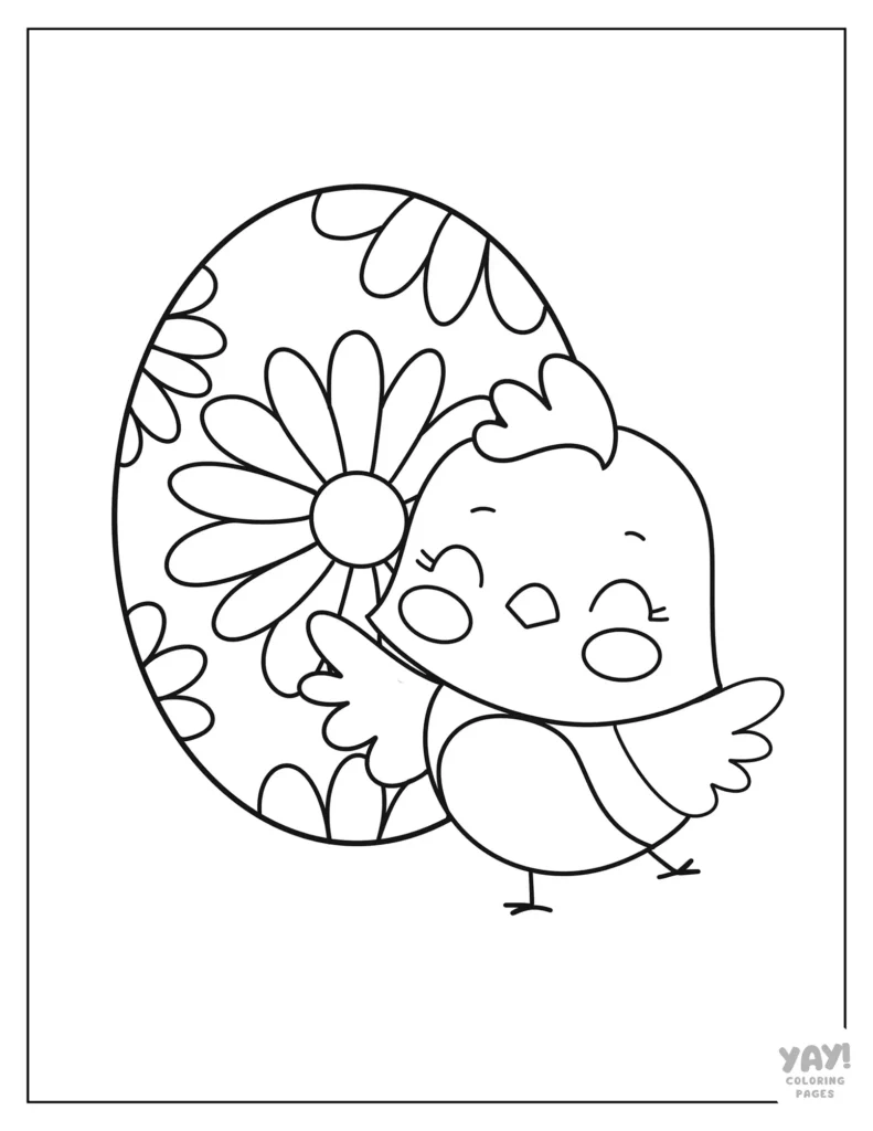 Baby chick with easter egg coloring page
