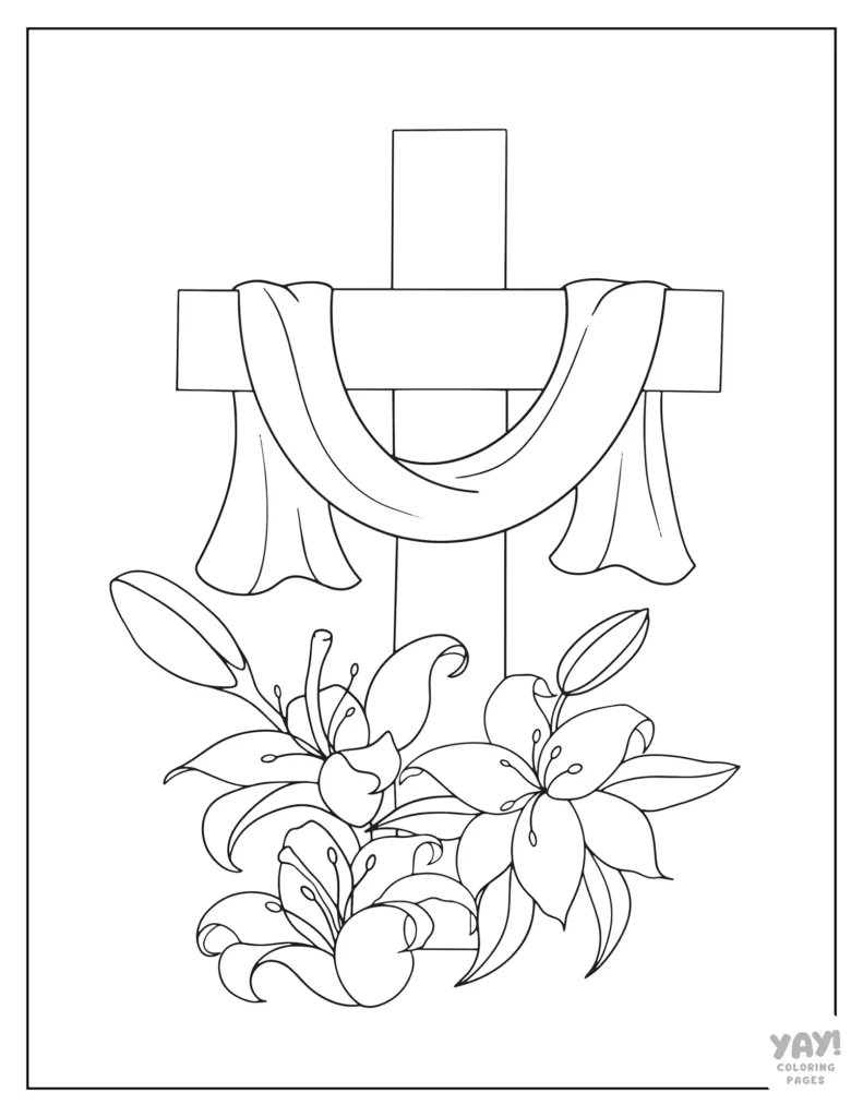 Cross with Easter lilies coloring page