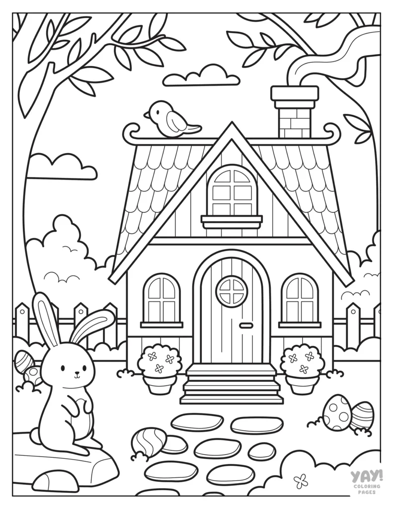 The Easter bunny's cottage coloring page