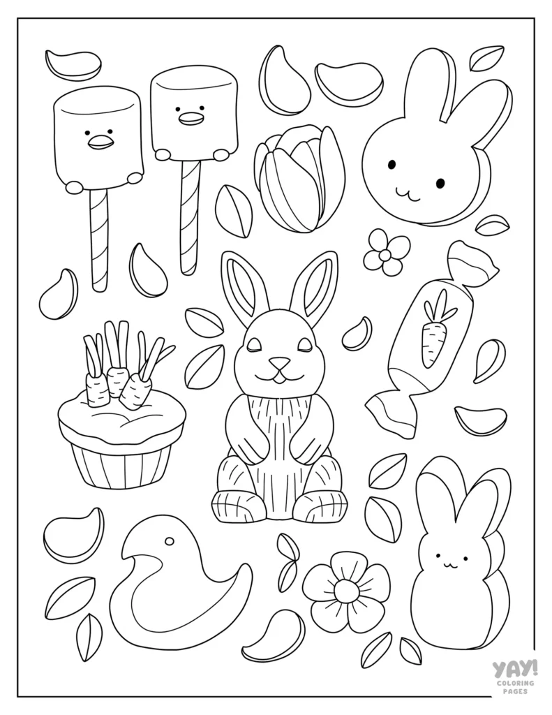Easter sweets, candy, and treats coloring sheet