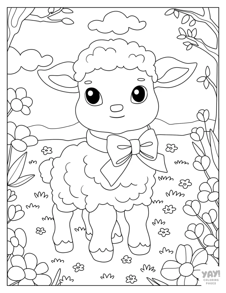 Cute lamb coloring page for Spring