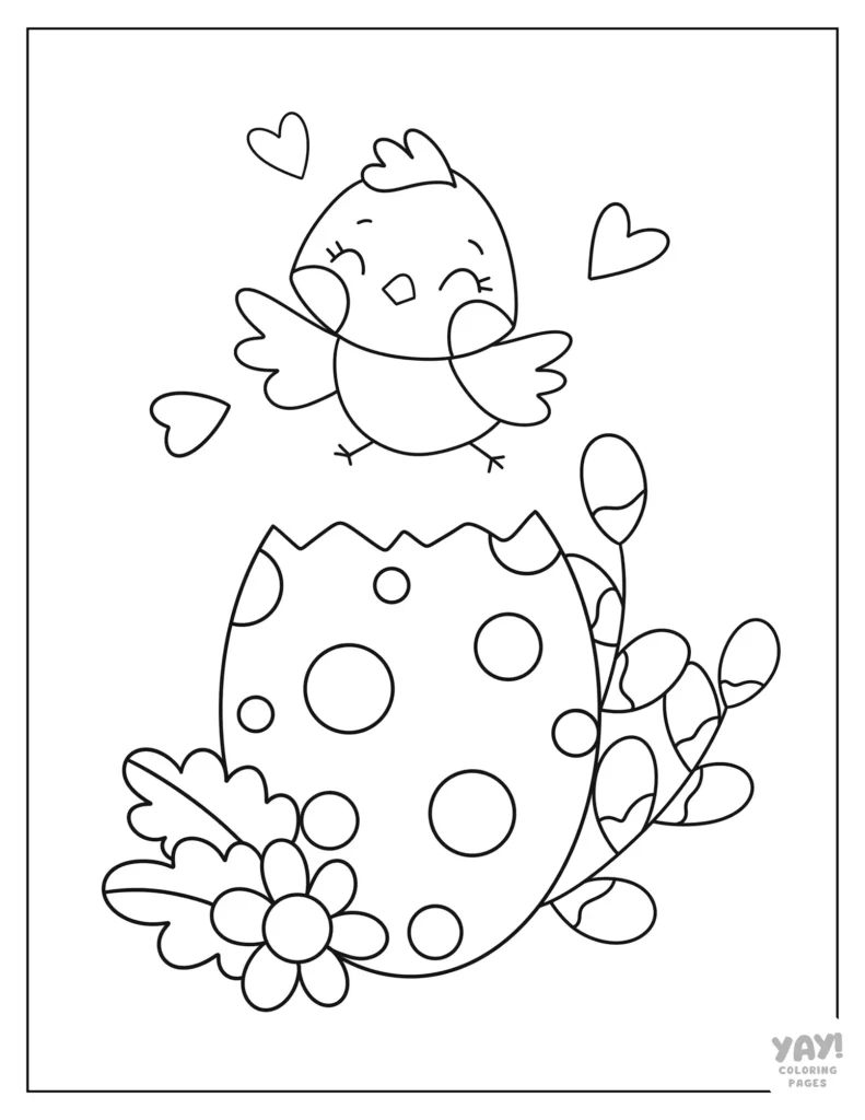 Baby chick hatching from Easter egg coloring sheet