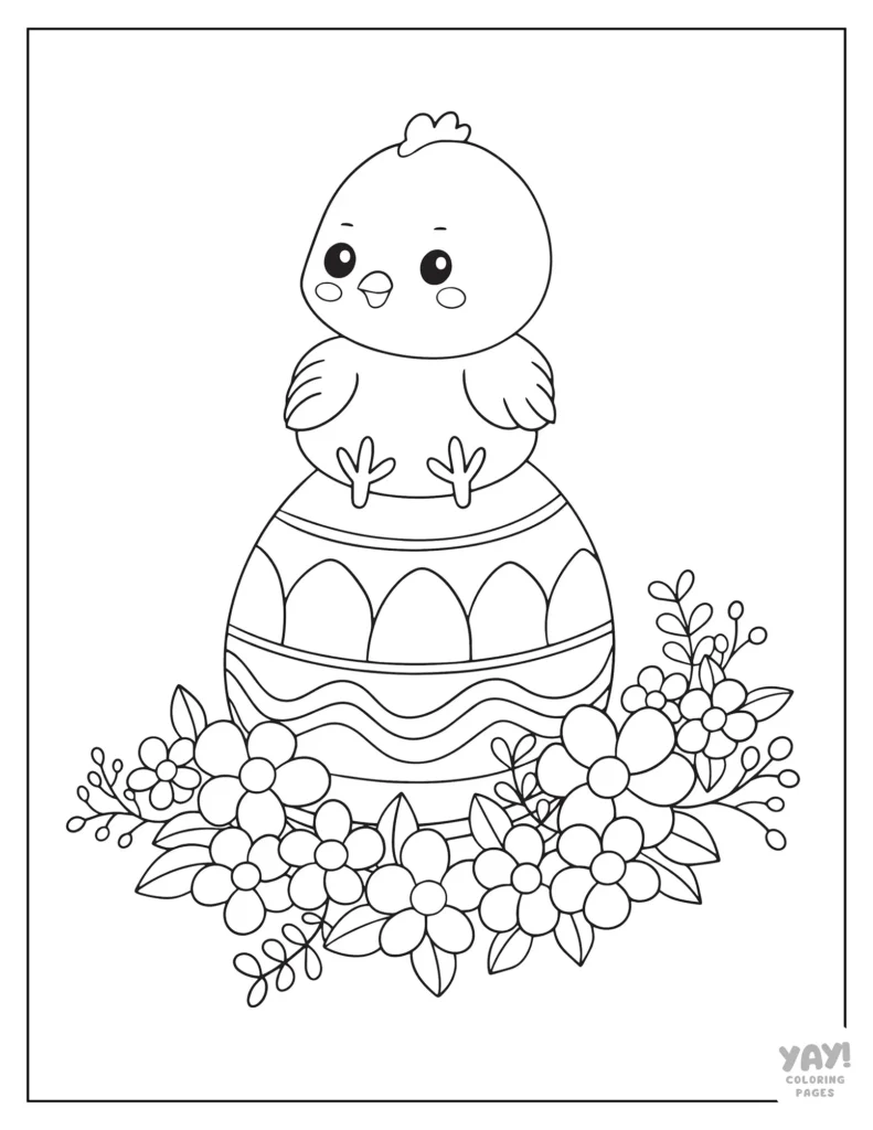 Easter egg coloring page with chick