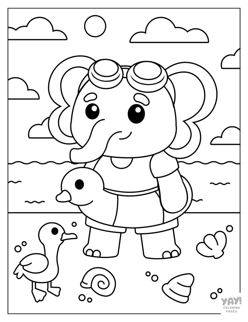 Elephant at the beach coloring page