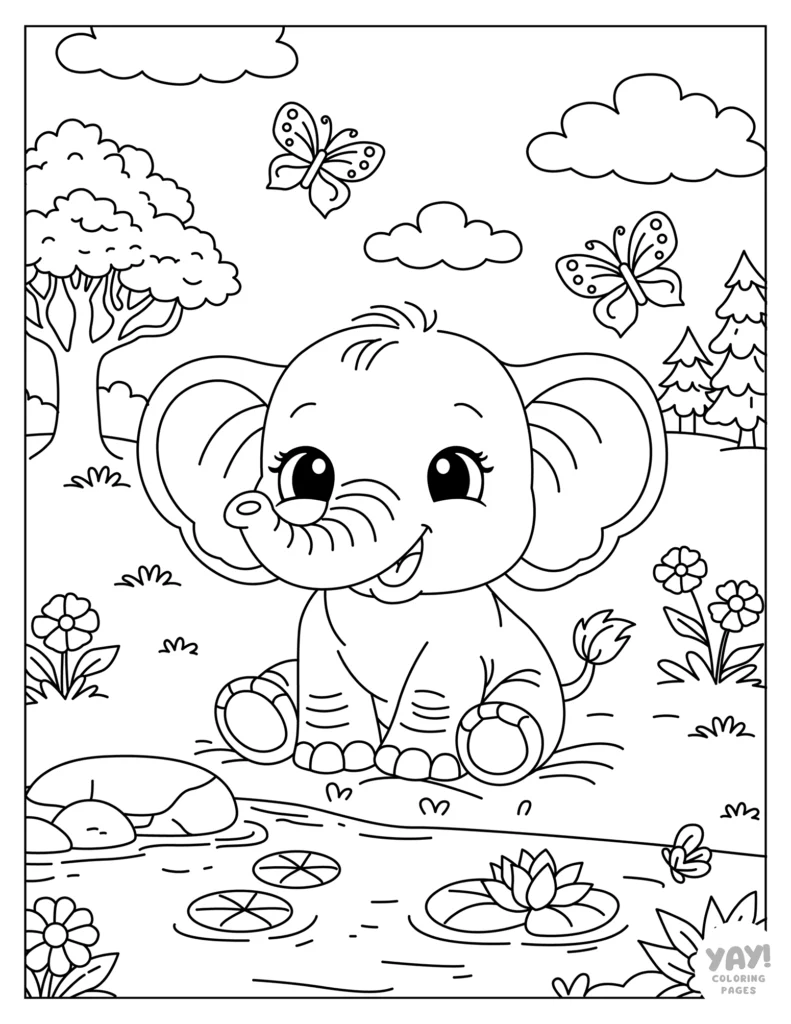 Cute elephant coloring page
