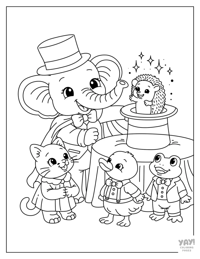 Magician elephant coloring page