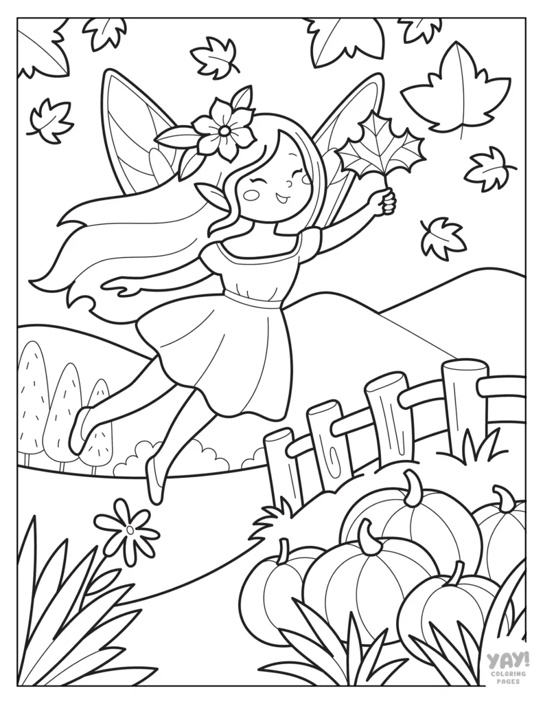 Autumn fairy coloring page